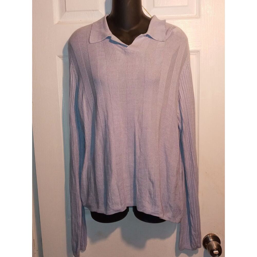 Kenneth Cole V-Neck Blue Ribbed Long Sleeve Cotton Sweater Men’s Size L